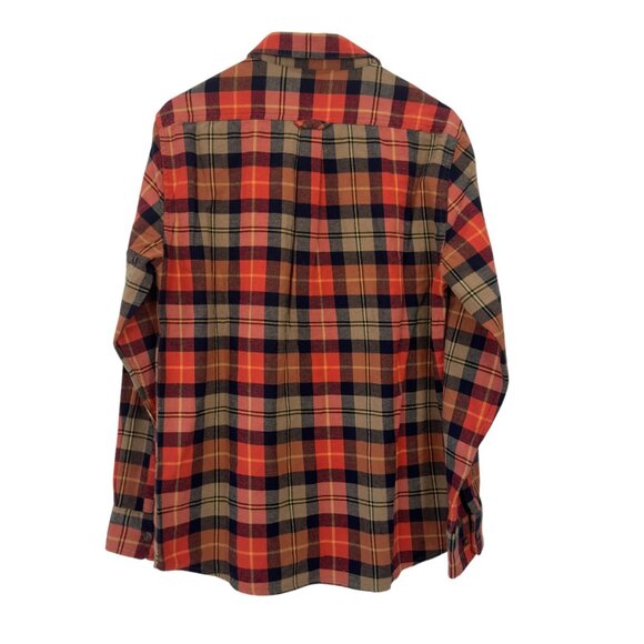Eddie Bauer Mens Small Plaid Flannel Button Down Shirt Orange/Black/Beige - Picture 8 of 11